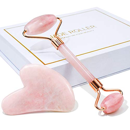 Jade Roller & Gua Sha, Face Roller, Facial Beauty Roller Skin Care Tools, BAIMEI Rose Quartz Massager for Face, Eyes, Neck, Body Muscle Relaxing and Relieve Fine Lines and Wrinkles - Deborah Elizabeth Beauty