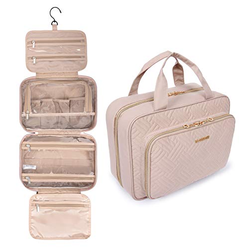BAGSMART Toiletry Bag Hanging Travel Makeup Organizer with TSA Approved Transparent Cosmetic Bag Makeup Bag for Full Sized Toiletries, Medium-Pink - Deborah Elizabeth Beauty