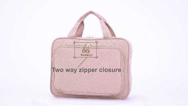 BAGSMART Toiletry Bag Hanging Travel Makeup Organizer with TSA Approved Transparent Cosmetic Bag Makeup Bag for Full Sized Toiletries, Medium-Pink - Deborah Elizabeth Beauty