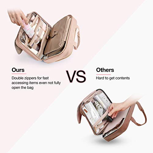 BAGSMART Toiletry Bag Hanging Travel Makeup Organizer with TSA Approved Transparent Cosmetic Bag Makeup Bag for Full Sized Toiletries, Medium-Pink - Deborah Elizabeth Beauty