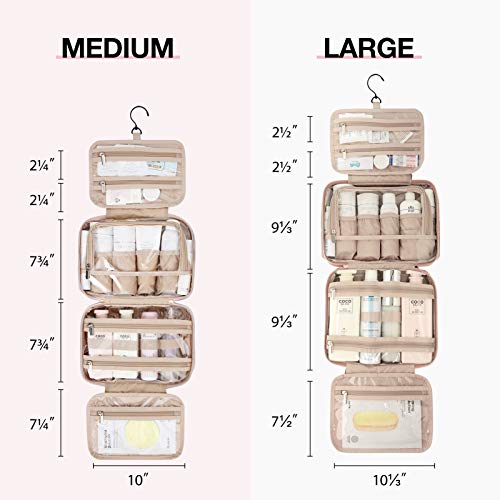 BAGSMART Toiletry Bag Hanging Travel Makeup Organizer with TSA Approved Transparent Cosmetic Bag Makeup Bag for Full Sized Toiletries, Medium-Pink - Deborah Elizabeth Beauty