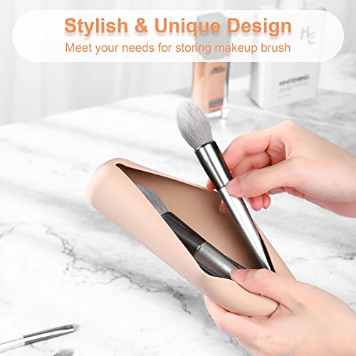 FERYES Travel Makeup Brush Holder, Silicon Trendy and Portable Cosmetic Face Brushes Holder, Soft and Sleek Makeup Tools Organizer for Travel-Khaki - Deborah Elizabeth Beauty