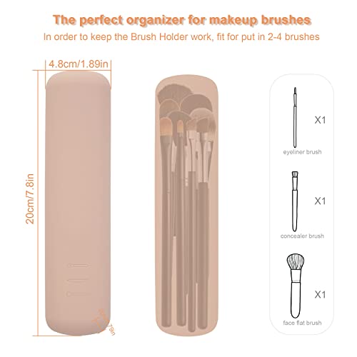 FERYES Travel Makeup Brush Holder, Silicon Trendy and Portable Cosmetic Face Brushes Holder, Soft and Sleek Makeup Tools Organizer for Travel-Khaki - Deborah Elizabeth Beauty