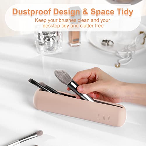 FERYES Travel Makeup Brush Holder, Silicon Trendy and Portable Cosmetic Face Brushes Holder, Soft and Sleek Makeup Tools Organizer for Travel-Khaki - Deborah Elizabeth Beauty